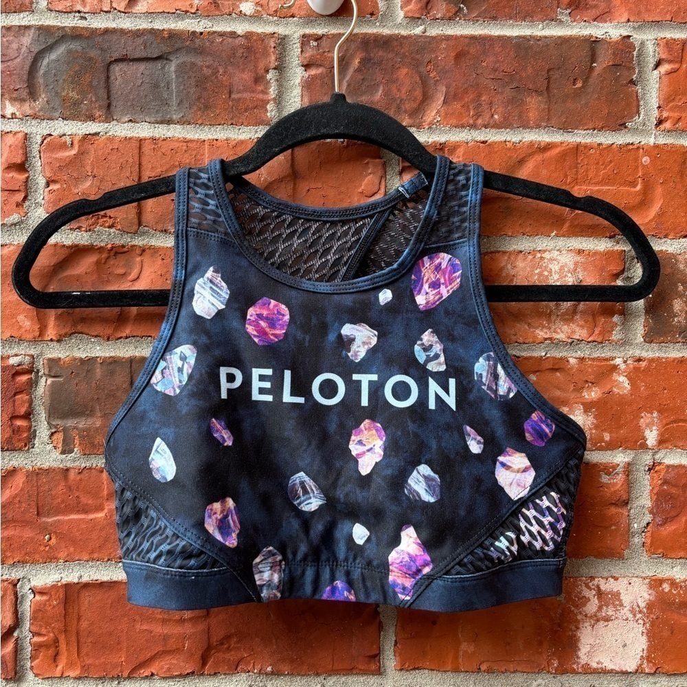 With Peloton Womens Small Black Spotted Keyhole Back Sports Bra
